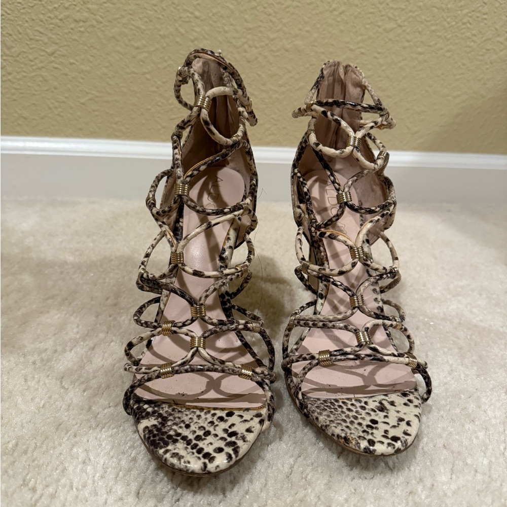 Aldo Beige and Black Snake Print Heels